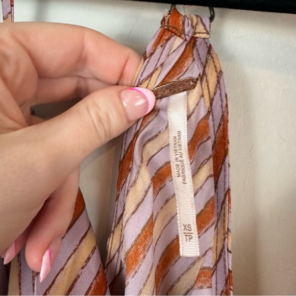 Free People | Stevie Asymmetrical Stripe Satin Cowl Neck Tank Top Boho Retro XS - Picture 3 of 8